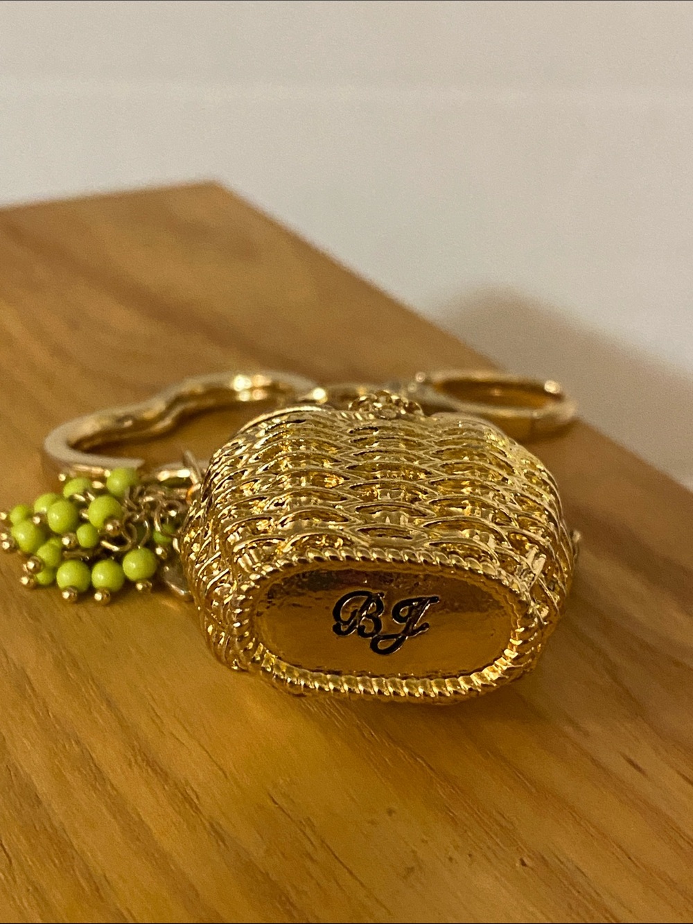 Gold Picnic Basket Keychain Bag Charm with Pink Wine Bottle and Lime Beads - Picture 8 of 9